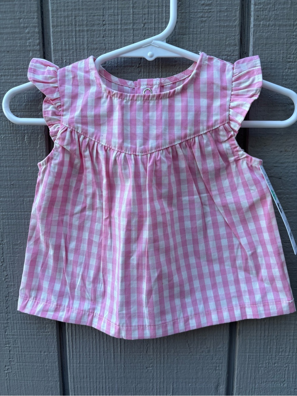 Carter's Pink and White Gingham Ruffle Sleeve Top